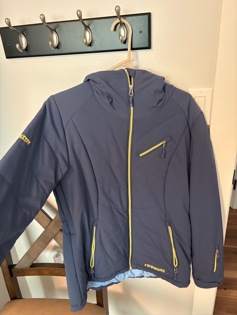 Marker Navy Puffer Jacket with Yellow Zippers